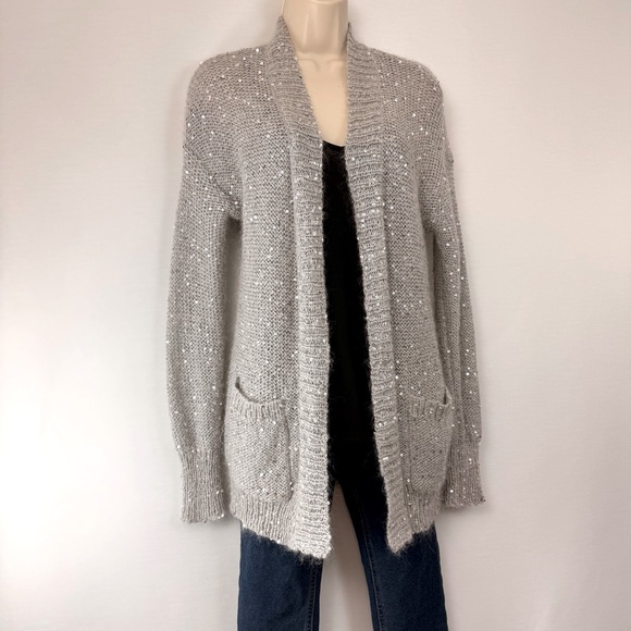 Express Gray Sequined Long Sweater - Picture 3 of 16